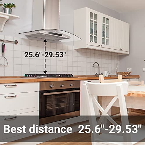 CIARRA CAS90502 Stove Vent Hood, Glass Range Hood with 450 CFM, Touch Control Wall Mount Kitchen