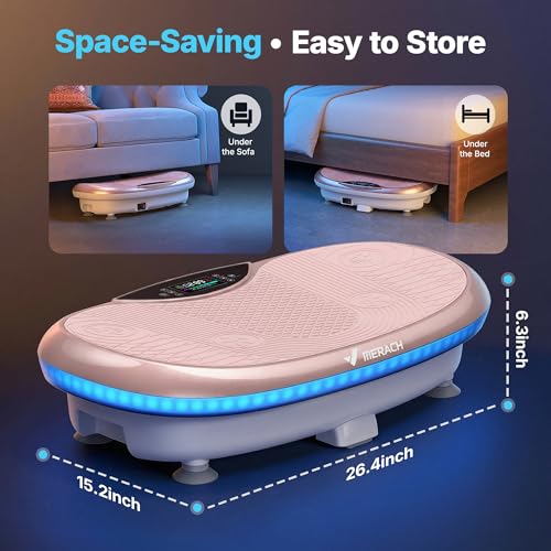 MERACH Vibration Plate Exercise Machine, 4D Whole Body Workout Vibrating Platform with Bluetooth Light Pull Cord, Home Fitness Equipment for Women Men