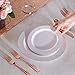 WELLIFE 125 PCS Rose Gold Plastic Plates, Includes: 25 Dinner and 25 Dessert Plates, 25 Forks, 25 Knives, 25 Spoons for Party,Disposable Dinnerware Set