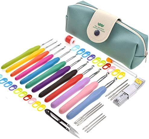 12 Pieces Crochet Hooks Set - Ergonomic Crochet Hooks kit with Portable Case, Contains All The Crochet Accessories Fit Any Projects, Ideal for Crocheters with Arthritic