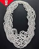 GIFTEXPRESSⓇ Pack of 12, 6mm 33 Inch Strand Pearl Bead Necklaces Flapper Beads Party Accessory Party Favor Great for Gatsby Themed Party/Tea Party/Bridal Shower
