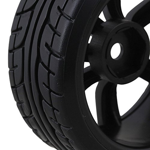 BQLZR Black Plastic Tires & 7-spoke Wheel Rims For RC1:10 Nitro Car Flat Racing Car Pack Of 4