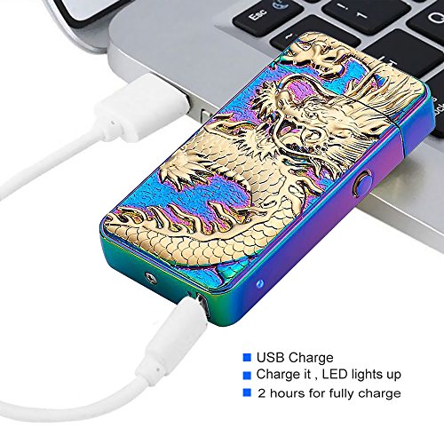 Pard Relief Dragon Windproof Cross Arc Lighter, USB Rechargeable Flameless Electronic Pulse Arc Cigarette Lighter, Mix Color - Thumbnail 5