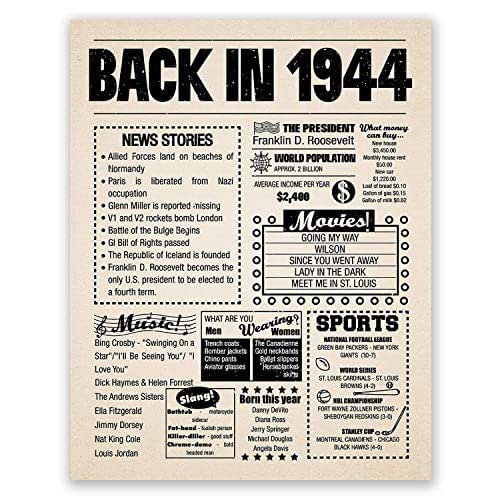 Amazon.com: 8x10 1944 Birthday Gift // Back in 1944 Newspaper Poster