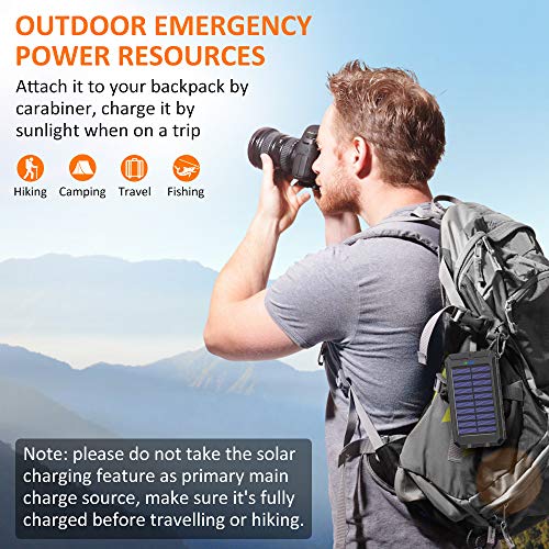 Solar Charger, STOON 10000mAh Portable Solar Power Bank Phone Charger with Flashlight & Compass for Outdoor Camping Travelling, External Battery Pack with Dual USB Ports for iPhone, iPad and More - Thumbnail 4