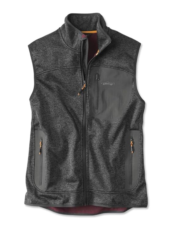 Orvis Men's Windproof Sweater Fleece Vest, Gray/Maroon, X Large Amazon