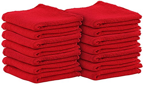 Shop Towels (Pack of 100, 13 X 13 Inches) Commercial Grade Machine Washable Cotton Washcloths Lint Free Red Shop Rag - Perfect for Auto Mechanic Work and Bar Mop by Utopia Towel