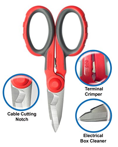 5-1/2 inch Multipurpose Electrical Shears - Cut/Strip Electrical Wire with Wire Cutting Notch, Crimp Wire, Clean/file Electrical Boxes