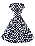 Dressystar DS1956 Women Vintage 1950s Retro Rockabilly Prom Dresses Cap-sleeve M Navy White Dot B