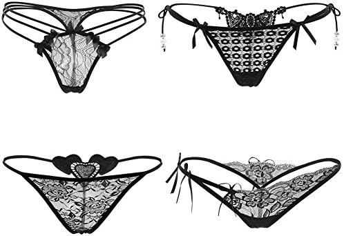 Lace Thong,SOROSIS Women's Sexy G-string Panties(4 Styles/pack,Black) (L)