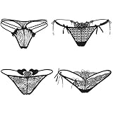 SOROSIS Lace Thong, Women's Sexy G-String Black Charming Panties(4 Styles/Pack,Black)