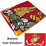 US Marine Corps Flag 3x5 for Outdoor Made in USA - All Weather USMC Flag with Magnificent Double-Sided Embroidery - UV Protected - Brass Grommets - Comes with Bonus Car Sticker