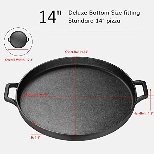 Kookantage Seasoned Cast Iron Baking and Pizza Pan, 14 Inch Nonstick Heavy-Duty Cookware