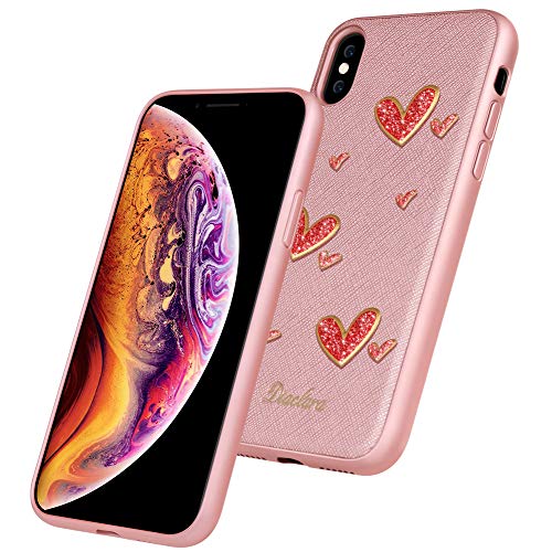 iPhone Xs Case for Women 5.8'' Leather iPhone X Cases Girly DIACLARA [Heart Series] Cute Cases for Women Ladies for Apple iPhone 2018-Pink(11)