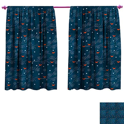 Winter Blackout Window Curtain Cute Orange Birds On Leafless Tree