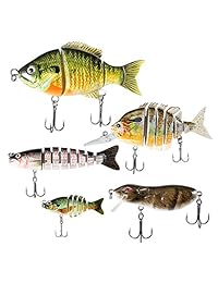 Lixada   Juego de 5 señuelos de pesca con caja de almacenamiento, multi segmento unido, para cebo de natación, anzuelos duros de cebo de crankbait para trucha de bajos, perca