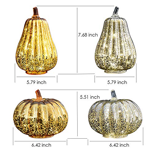 Halloween Pumpkin Lantern Light, Jack o Lantern Decorative Pumpkins Mercury Glass Decor Fall Decorations Led Timer Candles Battery Operated Medium - Thumbnail 4