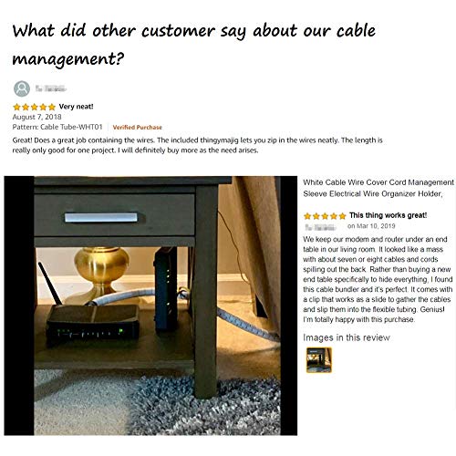 118" White Cable Management Zipper Tubes, Power Cord Organizer Protectors for Pets, 2 Pack VIWIEU Cable Bundler with Free Electrical Cable Clips and Zip Ties, Computer Under Desk Wire Holder Solutions
