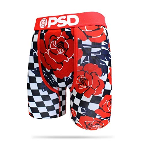 PSD Underwear Mens Red Rose Checkers Athletic Boxer Briefs, Red, x Large