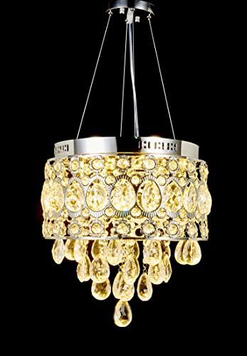 New Legend Modern LED Crystal Chandelier Chrome Finish Pendant Hanging or Flush Mount Ceiling Lighting Fixture, 3 light colors in one Smart Lamp, #568