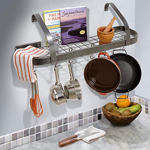 Enclume Premier Elite Bookshelf Wall Pot Rack, Hammered Steel Medium