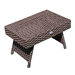 PATIOROMA Outdoor Steel Frame Foldable Wicker Table, Espresso Brown