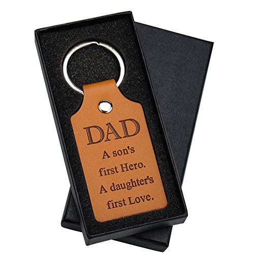 Fathers' Day Key Chain,Genuine Leather Key Chain for Dad-A Son’s First Hero A Daughter’s First Love Perfect Gift for Father’s Day,Birthday,Christmas,Valentine's Day - Thumbnail 4