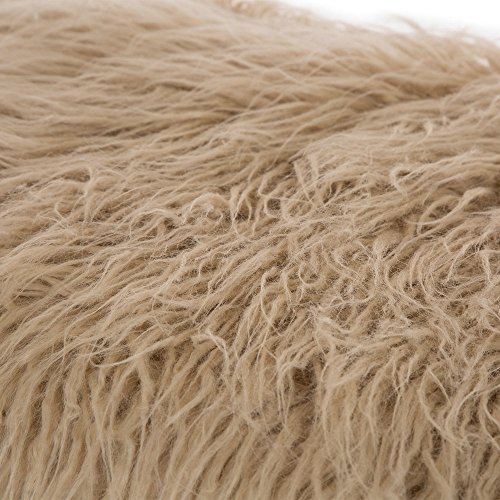 Glitzhome Luxurious Faux Fur Bench with Acrylic Legs Bedroom Furniture Khaki 25.59 Inch Length