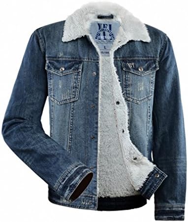 Tooboo Men's Sherpa Lined Denim Jacket