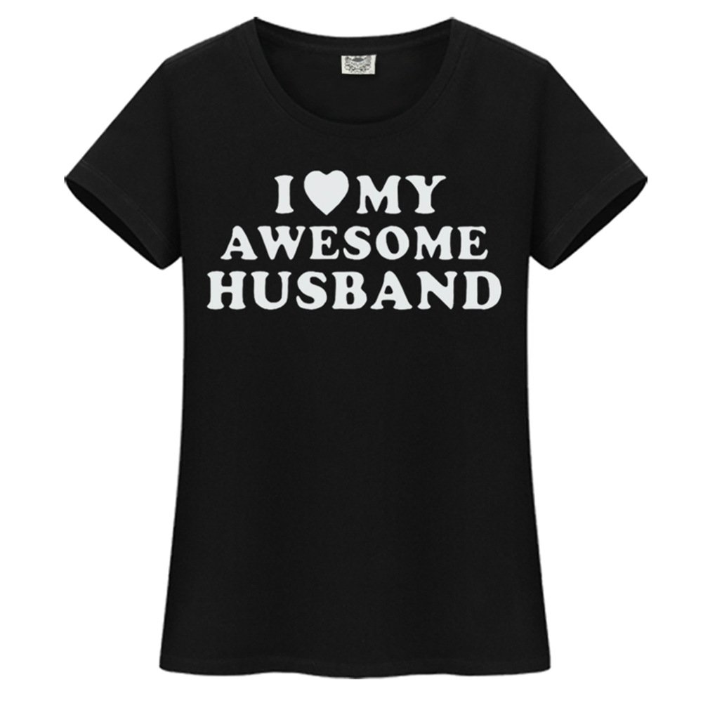 Womens Cotton Letter Printed Casual T-Shirt Top I Love My Awesome Husband-ANZ