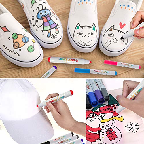 Fabric Markers,Happlee Fabric Paint Pens Permanent 12 Colors for T-Shirts Clothes with 2 Stencils Set and 1 Roll Invisible Tape