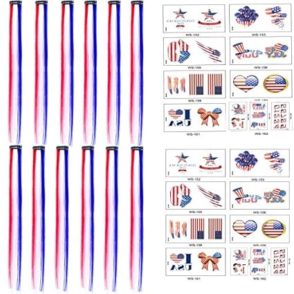 Amazon Com 12pieces Patriotic Hair Extensions With 20 Sheets 4th