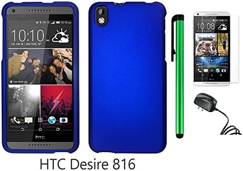 HTC Desire 816 (US Carrier: Virgin Mobile) Phone Case - Premium Pretty Design Protector Hard Cover Case + Travel (Wall) Charger + Screen Protector Film + 1 of New Metal Stylus Touch Screen Pen (BLUE)