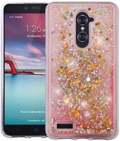 ZTE BLADE X MAX / ZTE ZMAX PRO Case, Casey Case, [Sparkle Bling] [Flowing Liquid Quicksand Glitter Sand] Protective Hybrid TPU Bumper Back Cover (Stars - Pink)