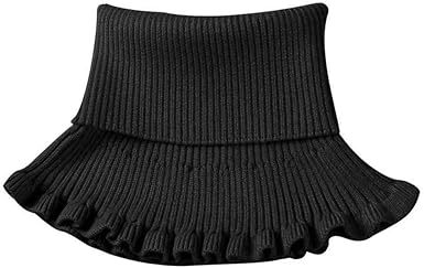 Turtleneck False Collar, Stylish Turtleneck Dickey Collar Ribbed Knit False Solid Ruffles 