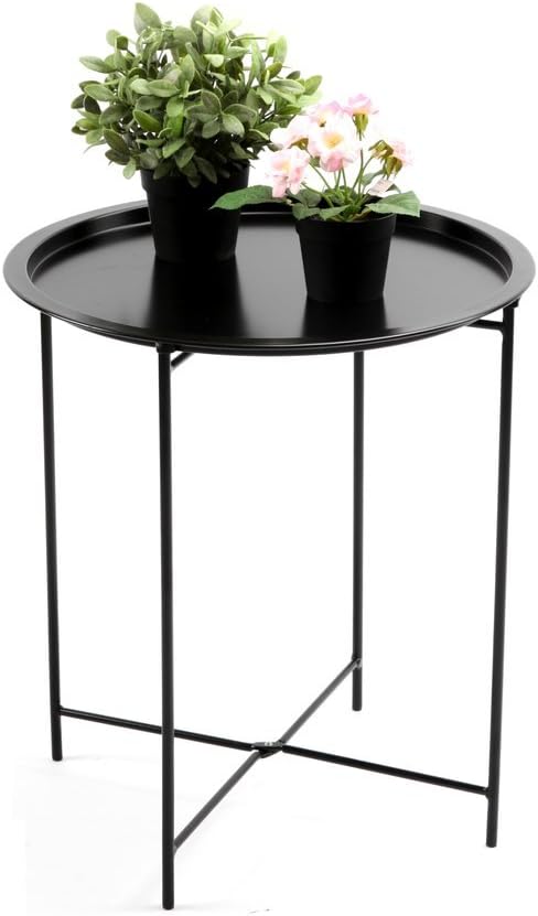 Finnhomy Small Round Side End Table, Sofa Table, Tray Side Table, Snack Table, Metal, Anti-Rusty, Outdoor and Indoor Use for Putting Small Things, Multi-use : Garden & Outdoor