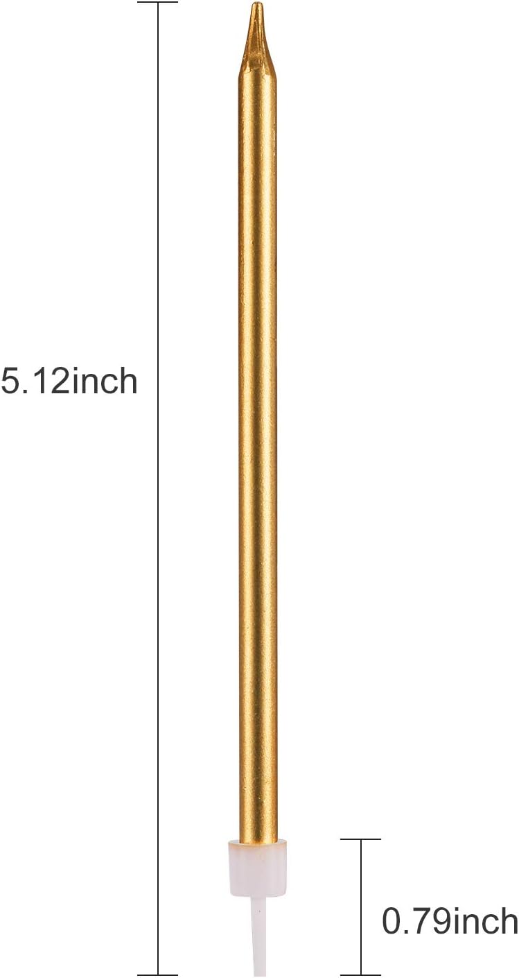 Pfizermay 24 Count Metallic Birthday Candles in Holders Gold Tall Birthday Cake Candles Long Thin Cupcake Candles for Birthday Wedding Party Decoration (Gold): Home & Kitchen