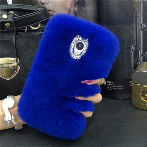 Samsung Galaxy Note 3 Rabbit Fur Hair Case Soft Fluffy Fur Plush Diamond Genuine Rex Rabbit Luxury Bling Warm Handmade Design Shell Sleeve For Samsung Note 3 Case Cover - Blue