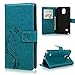 Note 4 Case,Samsung Galaxy Note 4 Case - Badalink Wallet Purse Premium PU Leather Embossed Flowers Butterfly Flip Cover with Hand Strap Card Holders & Cute Elephant Dust Plug & Stylus Pen - Blue
