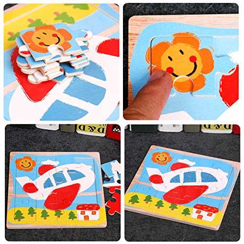 Puzzles Toys for Kids for Age 3-5, 16 Pieces Vibrant Wooden Animals & Vehicle Kids Educational Puzzles for Toddlers, Set of 6 Preschool Puzzle Autism Children Puzzles Learning Toys - Thumbnail 4