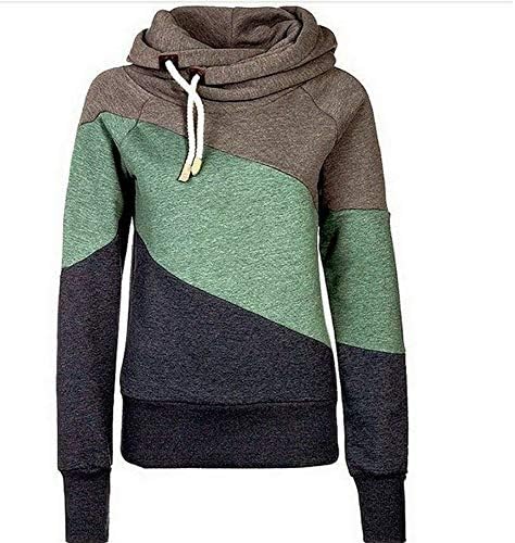 Mix Color Stitching Hoodies Women Long Sleeve Patchwork Pullover Winter Lady Jacket Sweatshirts Coat Jumper Tops (Brown, X-Large)