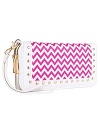 Monedero de mujer con estampado de ondas Doble cremallera alrededor de pulsera con bloqueo perforado RFID