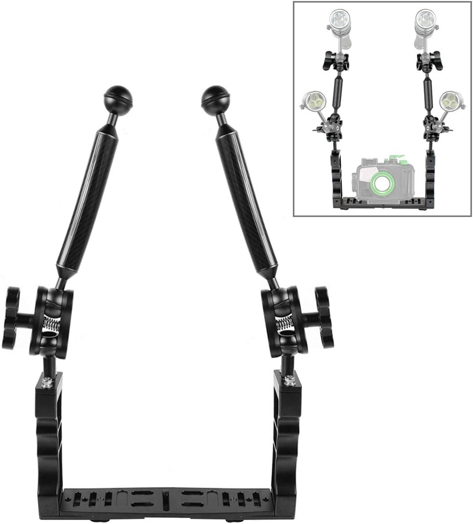 CameraParts BZN Dual Handle Aluminium Tray Stabilizer with Dual Ball Aluminum Alloy Clamp & Floating Arm for Underwater Camera Housings (Black)(Blue)(Red) (Color : Black)