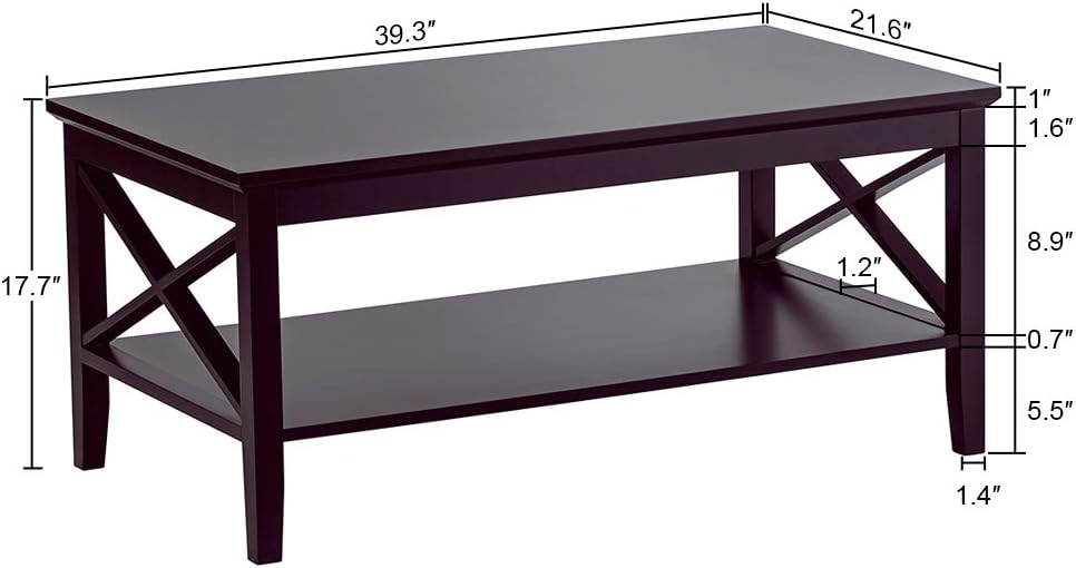 ChooChoo X-Design Coffee Table with Storage Shelf Accent Furniture for Living Room Espresso: Kitchen & Dining