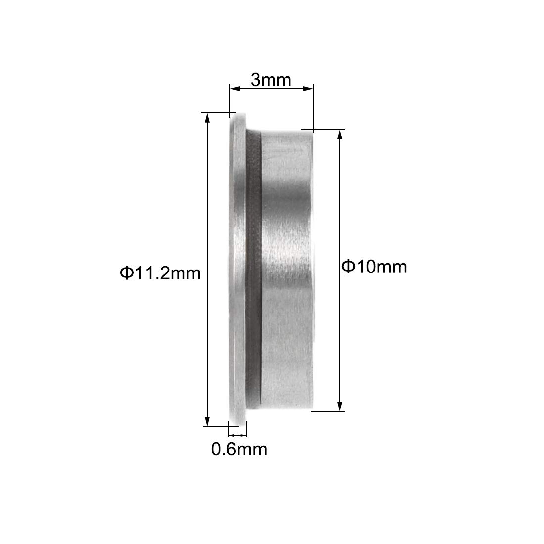 sourcing map MF106-2RS Flanged Ball Bearing 6x10x3mm Double Sealed Chrome Steel Bearing 5pcs, MF83ZZ (1Qty) - Image 4