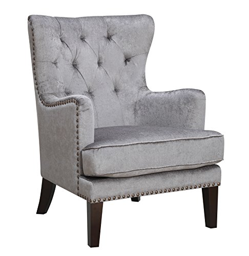 Traditional Contemporary Tufted Nailhead Trim Classic Wingback Accent Chair with Arms, Gray - Thumbnail 7