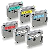 Compatible Brother P-Touch M Tape 9mm 3/8 Inch MK221 MK121 MK421 MK521 MK621 MK721 Brother Label Tape for Brother PTM95 PT-90 PT-70BM PT-65 PT-80 PT-70SR PT85 Label Maker Tape Cassettes, 6 Pack
