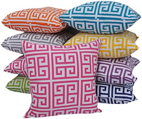 Pink throw pillow cover (set of 2) greek print bed pillow 100% cotton 18" x 18" fabric cushion cases, both side printed concealed zip decorative cushion cases by Trendsetter Homezz