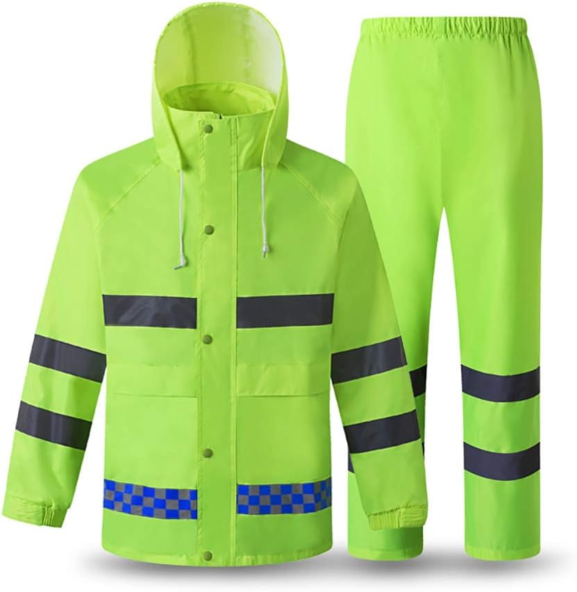 Reflective Rain Suit Hooded Long Sleeve Jacket Pants Kit High Visibility Windproof Waterproof Construction Safety Raincoat Rainwear Suit
