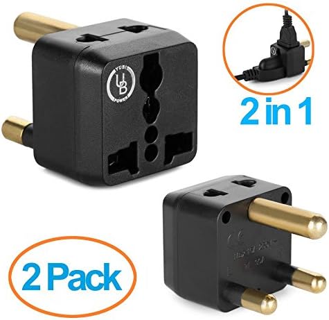 Yubi Power 2 in 1 Universal Travel Adapter with 2 Universal Outlets - Built in Surge Protector - Black - Type M for South Africa, Lesotho, Mozambique, Namibia, Nepal and more! - 2 PACK
